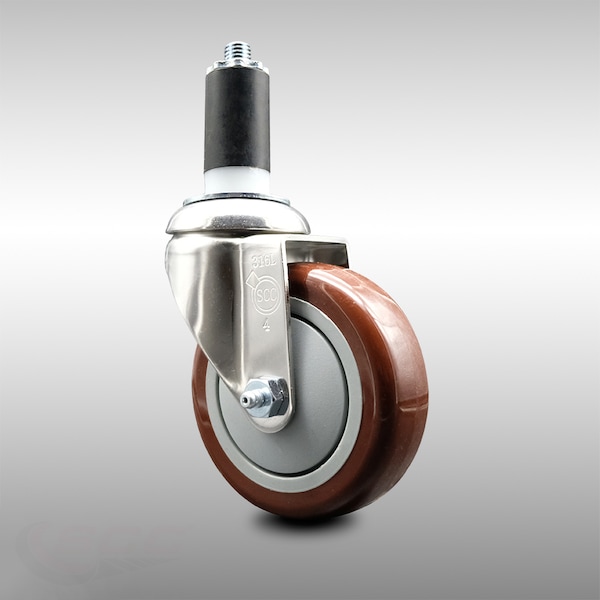 Service Caster 4 Inch 316SS Maroon Polyurethane Wheel Swivel 1-3/8 Inch Expanding Stem Caster SCC-SS316EX20S414-PPUB-MRN-138 - main